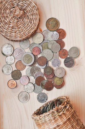 Close up of different coins money concept copy space . High quality photoの写真素材