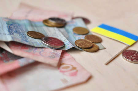 Ukrainian banknotes Ghryvna and coins national money conceptの写真素材