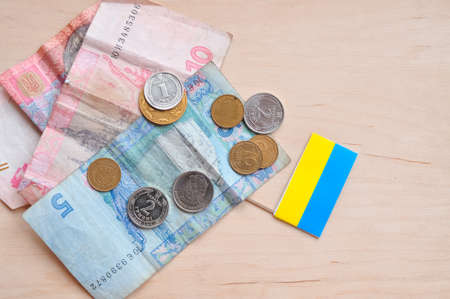 Ukrainian banknotes Ghryvna and coins national money conceptの写真素材