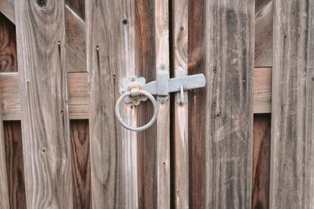 Lock on the old vintage wooden door copy space. High quality photoの写真素材