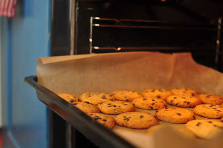 sweet crunchy cookies with dark chocolate for teatime copy spaceの写真素材