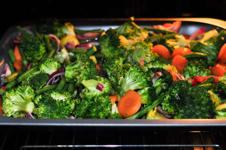 Fried vegetables broccoli pepper and bean in the oven, healthy eating . High quality photoの写真素材