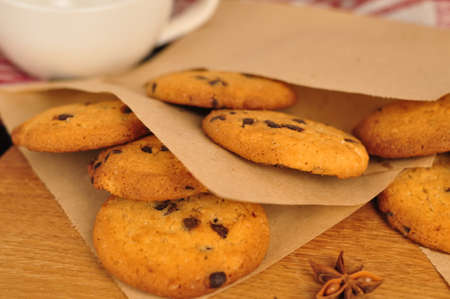 sweet crunchy cookies with dark chocolate for teatime copy spaceの写真素材