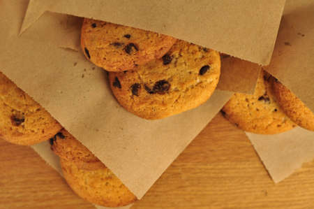 sweet crunchy cookies with dark chocolate for teatime copy spaceの写真素材