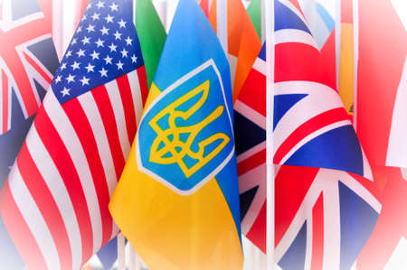 set of national flags of different countries close up,stand with ukraine concept.の写真素材