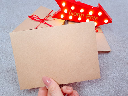 craft envelopes with the red stripe,letters to santa.の写真素材