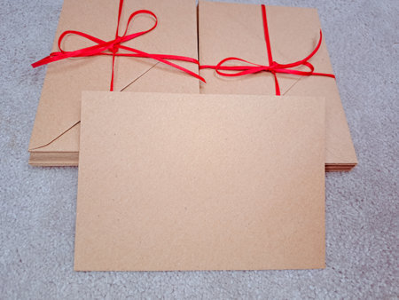 craft envelopes with the red stripe,letters to santa.の写真素材