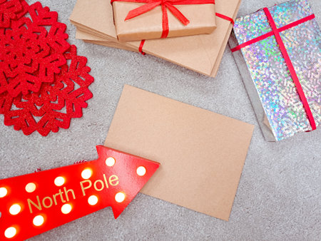 craft envelopes with the red stripe,letters to santa.の写真素材