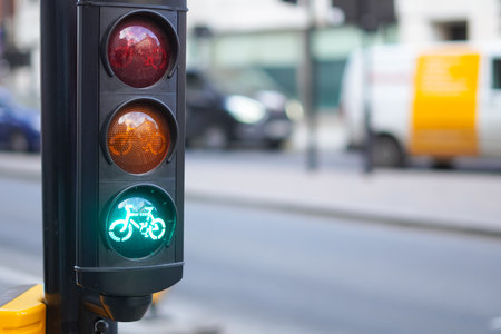 close up of signal system traffic light,road signs.の写真素材