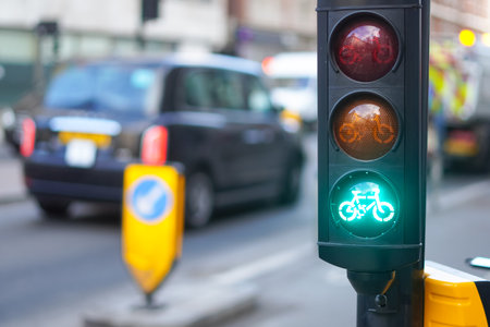 close up of signal system traffic light,road signs.の写真素材