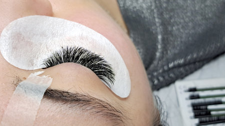 close up of eye with eyelash extensions ,beauty salon treatment. High quality photoの写真素材