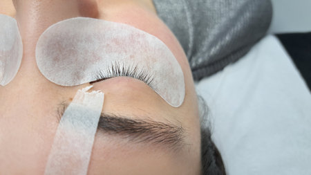 close up of eye with eyelash extensions ,beauty salon treatment. High quality photoの写真素材