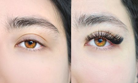 close up of eye with eyelash extensions ,beauty salon treatment. High quality photoの写真素材