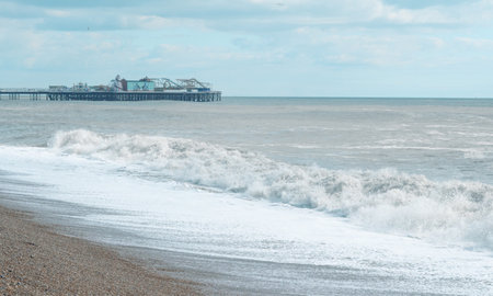 blue sea with waves and sandy shore ,beautiful natural seascape,wallpaper and background copy spaceの写真素材