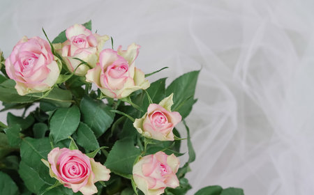 bouquet of pink roses in vase close up ,natural flower background.の写真素材