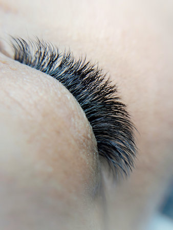 close up of eye with eyelash extensions ,beauty salon treatment. High quality photoの写真素材