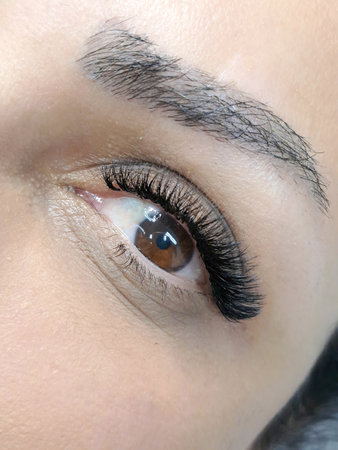 close up of eye with eyelash extensions ,beauty salon treatment. High quality photoの写真素材