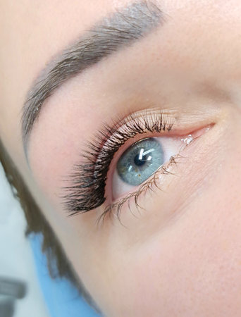 close up of eye with eyelash extensions ,beauty salon treatment. High quality photoの写真素材