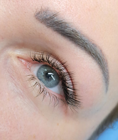 close up of eye with eyelash extensions ,beauty salon treatment. High quality photoの写真素材