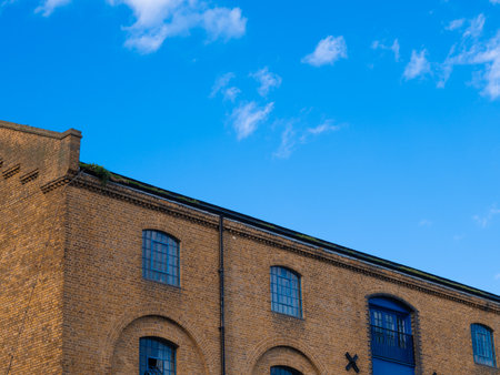residential houses on blue sky background in england.の写真素材