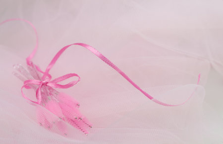 close up of pink brushes for combing eyelash extensions and brows,tool for treatment in beauty salon.の写真素材