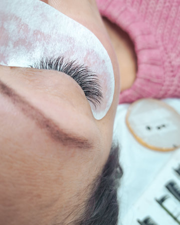 close up of eye with eyelash extensions ,beauty salon treatment. High quality photoの写真素材