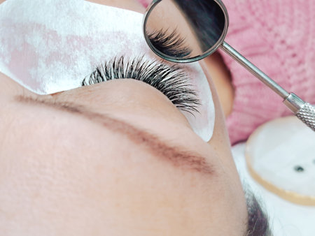 close up of eye with eyelash extensions ,beauty salon treatment. High quality photoの写真素材