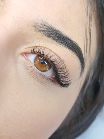 close up of eye with eyelash extensions ,beauty salon treatment. High quality photoの写真素材