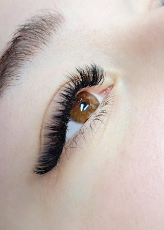 close up of eye with eyelash extensions ,beauty salon treatment. High quality photoの写真素材