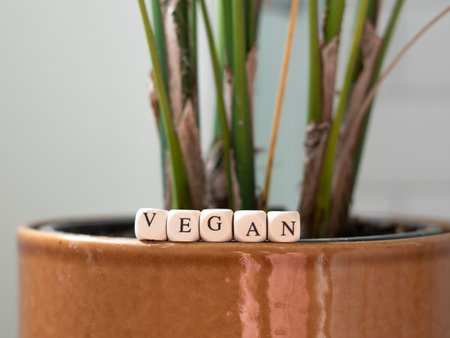 close up of inscription vegan in green leaves ,healthy eating concept. High quality photoの写真素材