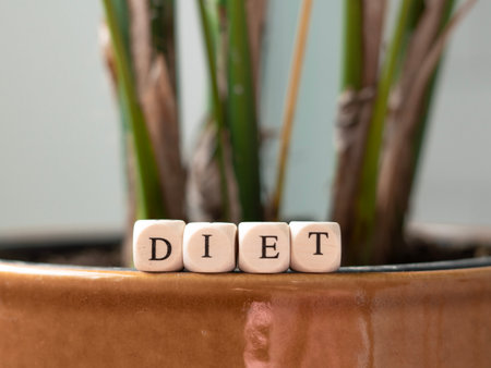 inscription diet on green leaves background ,healthy eating concept. High quality photoの写真素材