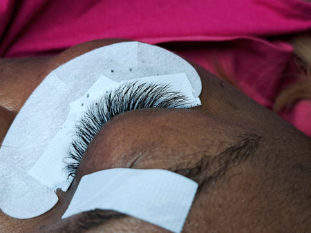close up of eye with eyelash extensions ,beauty salon treatment. High quality photoの写真素材