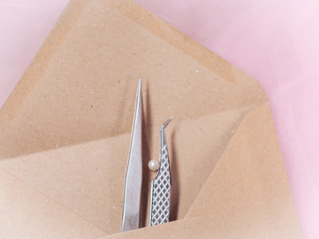 Lash equipment for eyelash extensions in craft envelope,delivery concept. High quality photoの写真素材