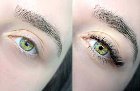 close up of eye with eyelash extensions ,beauty salon treatment. High quality photoの写真素材