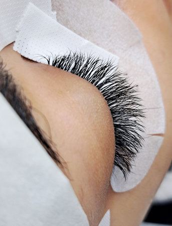 close up of eye with eyelash extensions ,beauty salon treatment. High quality photoの写真素材