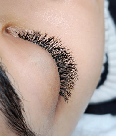 close up of eye with eyelash extensions ,beauty salon treatment. High quality photoの写真素材