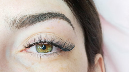 close up of eye with eyelash extensions ,beauty salon treatment. High quality photoの写真素材