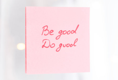 inspirational quotes on pink sticker on the mirror,handwriting text.の写真素材