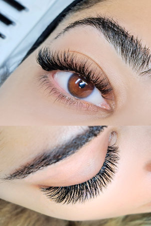 close up of eyelash extensions in beauty salon.の写真素材
