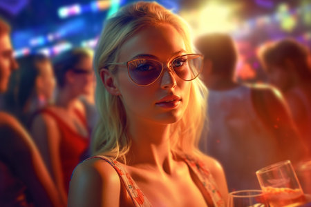 portrait of smiling joyful young beautiful woman on summer party,atmospheric pictureの素材