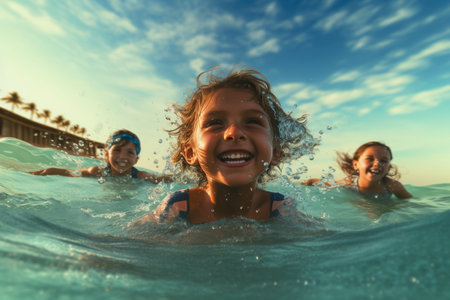 kids having fun together in the sea ,summer vacations.の素材