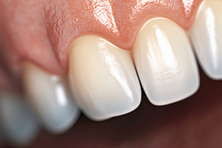 close up of woman's white teeth.の素材