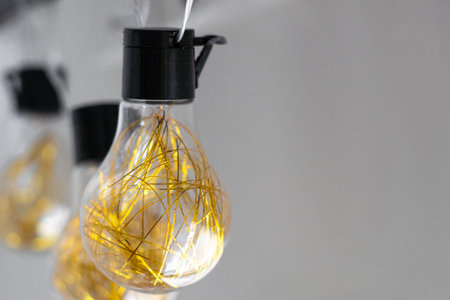 garland with golden lamps, home decor.