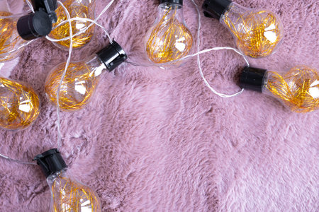 garland with golden lamps, home decorの写真素材
