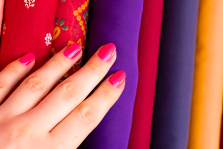 indian colorful fabric background,material for clothes.の写真素材