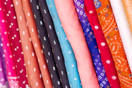 indian colorful fabric background,material for clothes.の写真素材