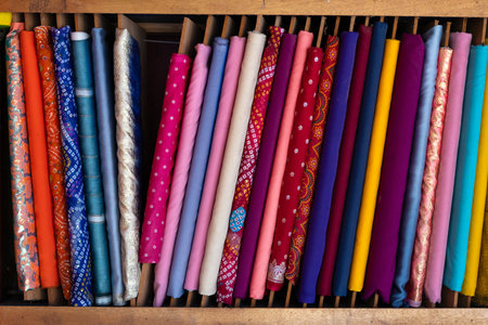 indian colorful fabric background,material for clothes.の写真素材