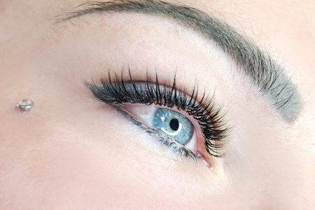 Close up of eye with eyelash extensionsの写真素材