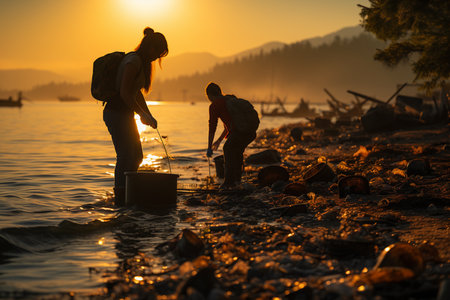 people cleaning seashore from disposal plastic rubbish,enviromental pollution conceptの素材