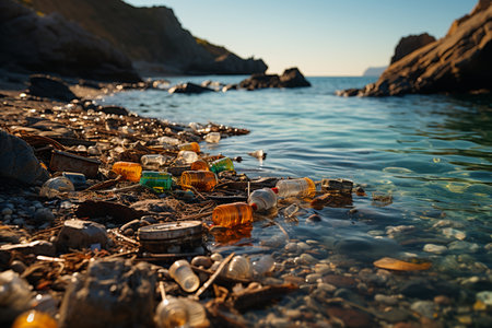 people cleaning seashore from disposal plastic rubbish,enviromental pollution conceptの素材